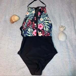 Black / Floral- One Piece Bathing Suit
